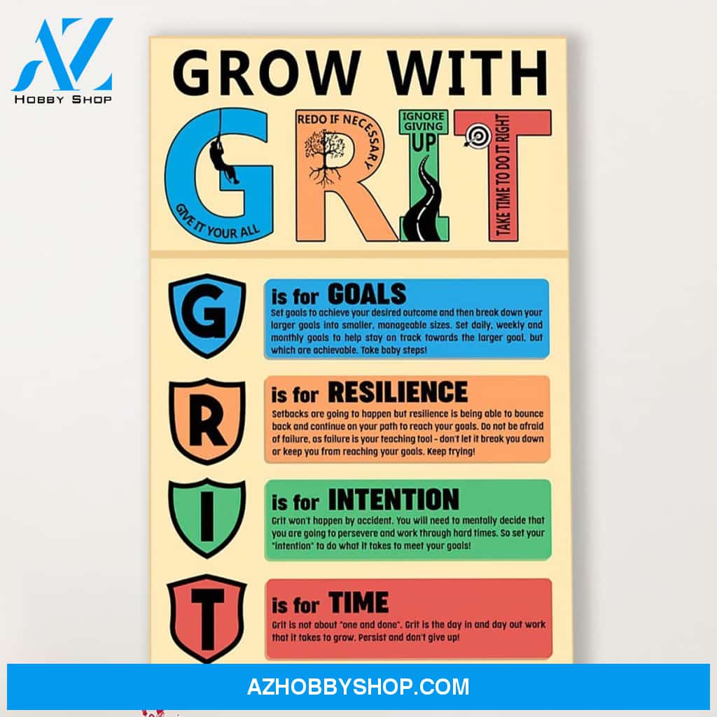 Teacher Classroom Canvas Grow With GRIT, Student Wall Art Back to School Gift for Teacher