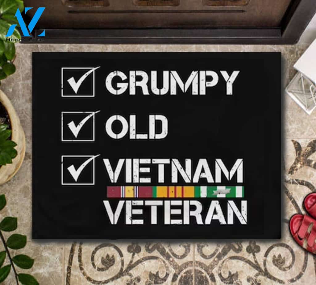 Grumpy Old Vietnam Veteran, DD-214 Indoor and Outdoor Doormat Welcome Mat Housewarming Home Decor Gift Idea