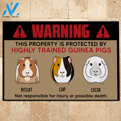 Guinea Pig Custom Doormat Warning This Property Is Protected By Highly Trained Guinea Pigs Personalized Gift | WELCOME MAT | HOUSE WARMING GIFT