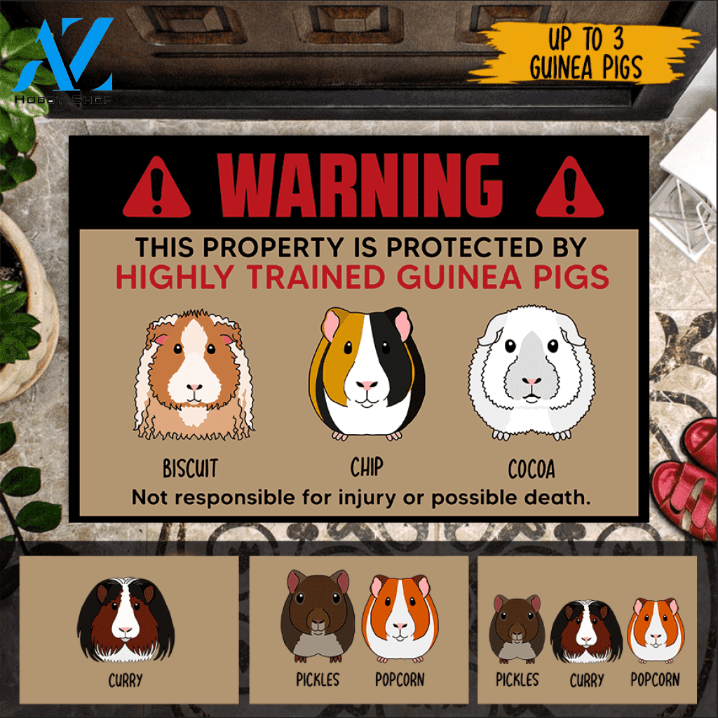 Guinea Pig Custom Doormat Warning This Property Is Protected By Highly Trained Guinea Pigs Personalized Gift | WELCOME MAT | HOUSE WARMING GIFT