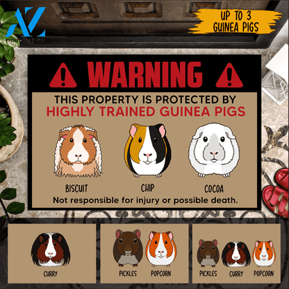 Guinea Pig Custom Doormat Warning This Property Is Protected By Highly Trained Guinea Pigs Personalized Gift | WELCOME MAT | HOUSE WARMING GIFT