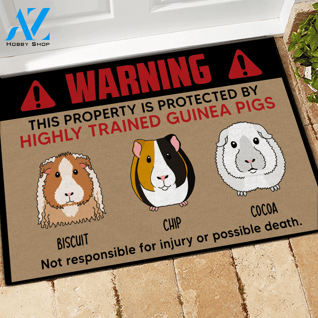 Guinea Pig Custom Doormat Warning This Property Is Protected By Highly Trained Guinea Pigs Personalized Gift | WELCOME MAT | HOUSE WARMING GIFT