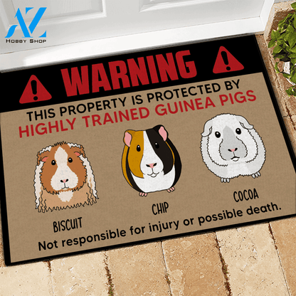 Guinea Pig Custom Doormat Warning This Property Is Protected By Highly Trained Guinea Pigs Personalized Gift | WELCOME MAT | HOUSE WARMING GIFT