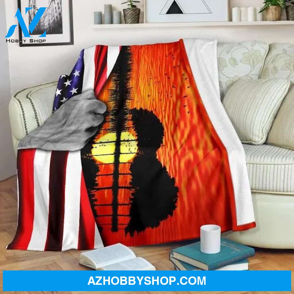 Guitar American Flag Sunset Fleece Blanket Gift For Guitar Lovers Home Decor Bedding Couch Sofa Soft And Comfy Cozy