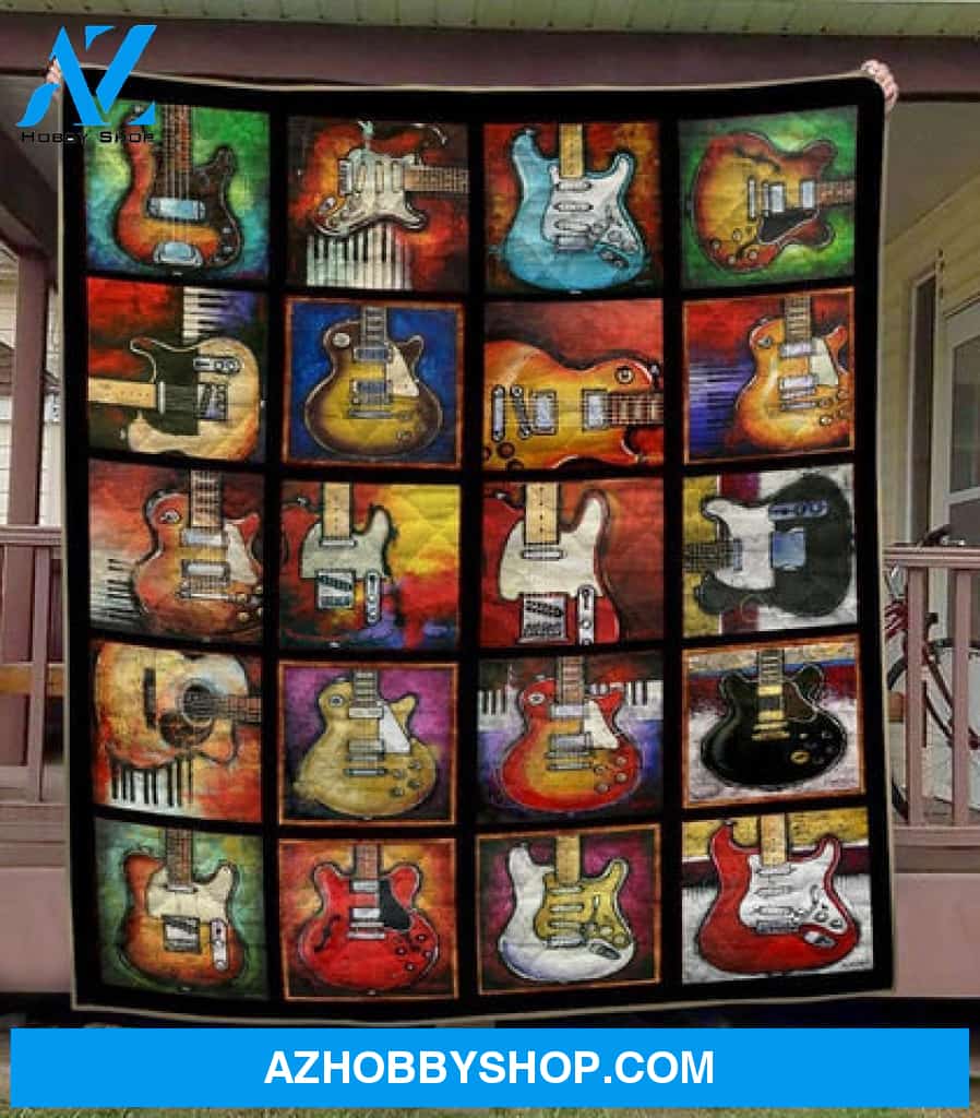 Guitar Blanket, Vintage Guitar Art Gift Fleece Blanket