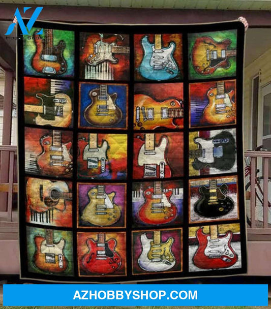 Guitar Blanket, Vintage Guitar Art Gift Fleece Blanket