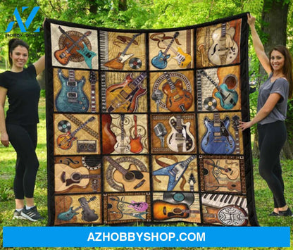 Guitar Blanket, Vintage Guitar Gift Guitar Lovers