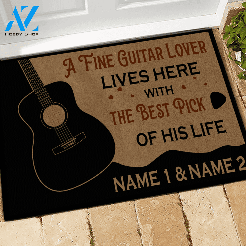 Guitar Custom Doormat A Fine Guitar Lover Lives Here With The Greatest Pick Of His Her Life Personalized Gift | WELCOME MAT | HOUSE WARMING GIFT