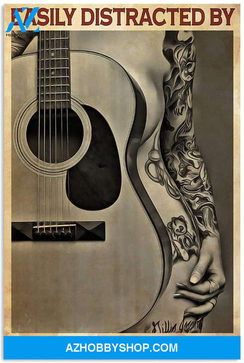 Guitar Easily Distracted By Music And Tattoo Canvas And Poster, Wall Decor Visual Art