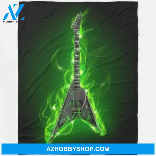 Guitar In Green Flames Large Fleece Blanket Gift For People Home Decor Bedding Couch Sofa Soft And Comfy Cozy