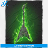 Guitar In Green Flames Large Fleece Blanket Gift For People Home Decor Bedding Couch Sofa Soft And Comfy Cozy