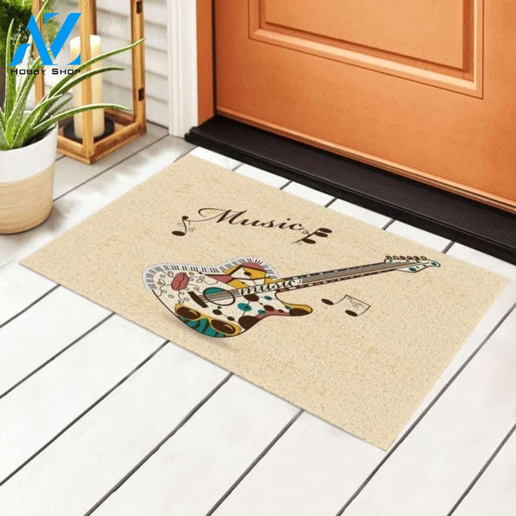 Guitar Instrument Melody Musical Notes Doormat Housewarming Gift Family Welcome Mat Gift For Friend Family
