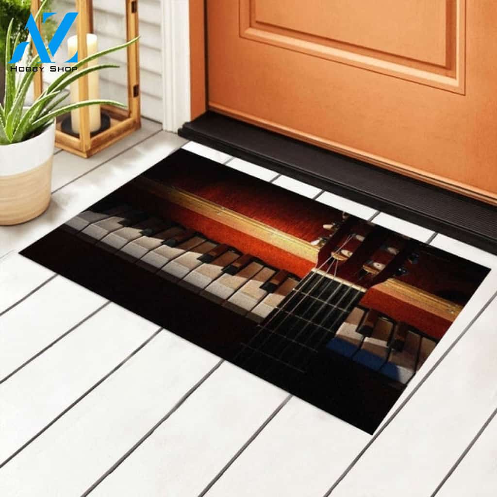 Guitar Standing Near Open Piano Doormat Funny Welcome Mat Housewarming Gift Home Decor Funny Doormat Gift For Friend