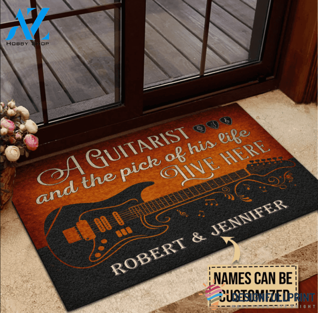 Guitarist & The Pick Live Here Customized Doormat LH Gifts For Guitar Players Memorial Keepsakes Gift For Music Lover Gift For Couple