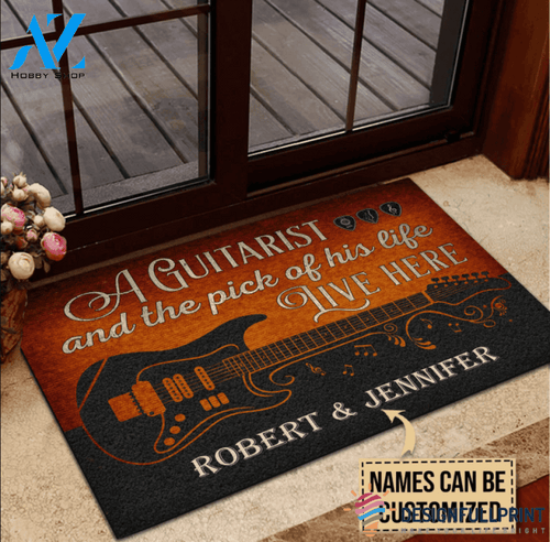 Guitarist & The Pick Live Here Customized Doormat LH Gifts For Guitar Players Memorial Keepsakes Gift For Music Lover Gift For Couple
