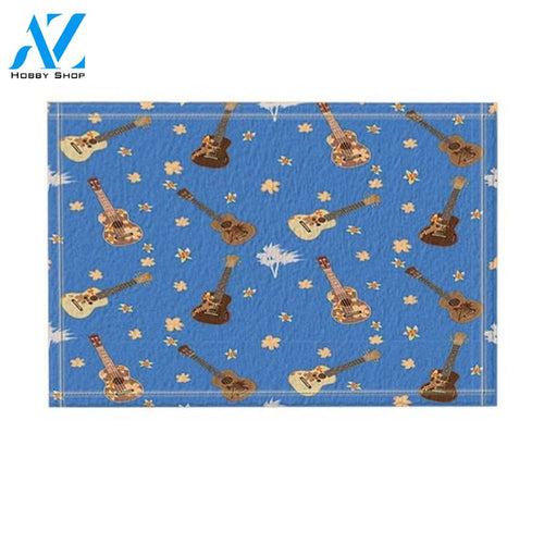 Guitars Flowers And Palm Trees In Blue Doormat Welcome Mat Housewarming Gift Home Decor Funny Doormat Gift For Guitar Lovers