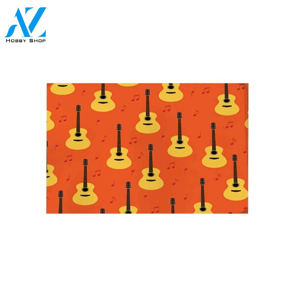Guitars Notes Musical Instrument Orange Yellow Doormat Welcome Mat Housewarming Gift Home Decor Funny Doormat Gift For Guitar Lovers
