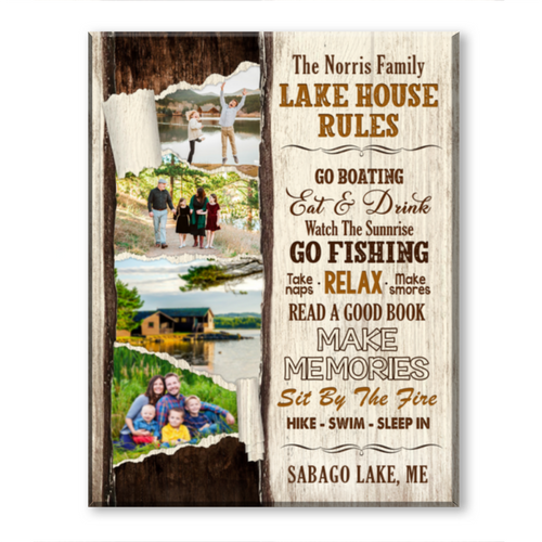 Lake House Rules Canvas, Personalized Lake House Wall Art, Lake Rules Sign, Lake House Sign