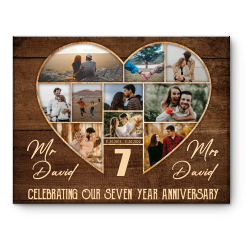 7th Wedding Anniversary Present, Gift For 7th Anniversary, Heart Shape Photo Collage