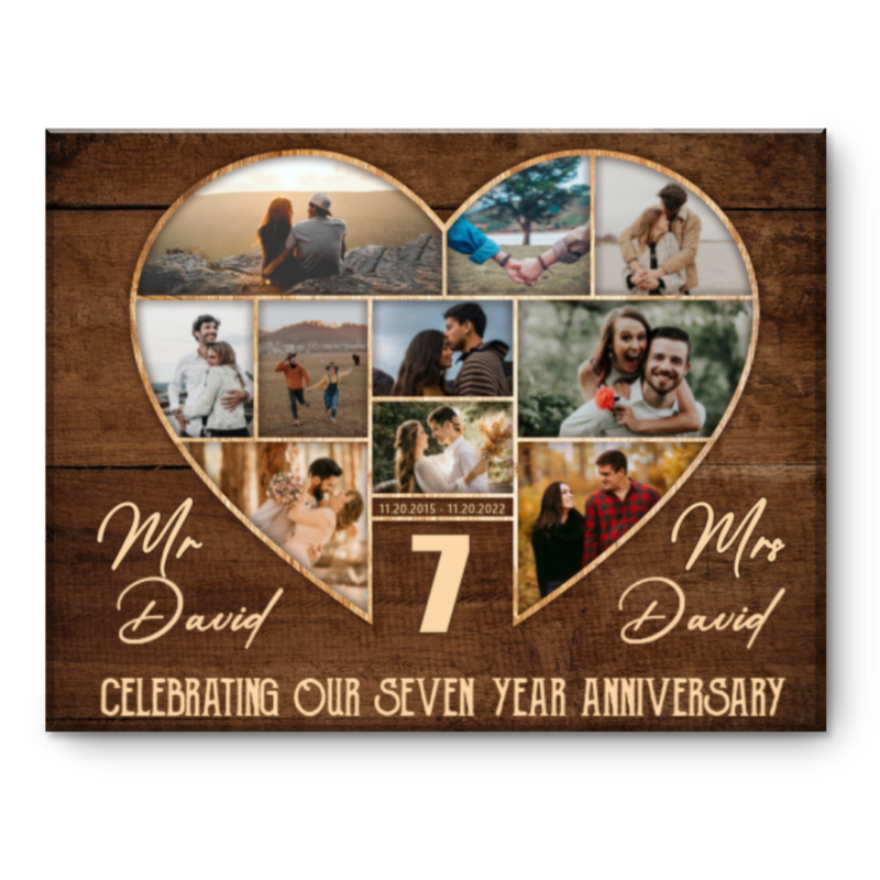 7th Wedding Anniversary Present, Gift For 7th Anniversary, Heart Shape Photo Collage