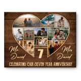 7th Wedding Anniversary Present, Gift For 7th Anniversary, Heart Shape Photo Collage