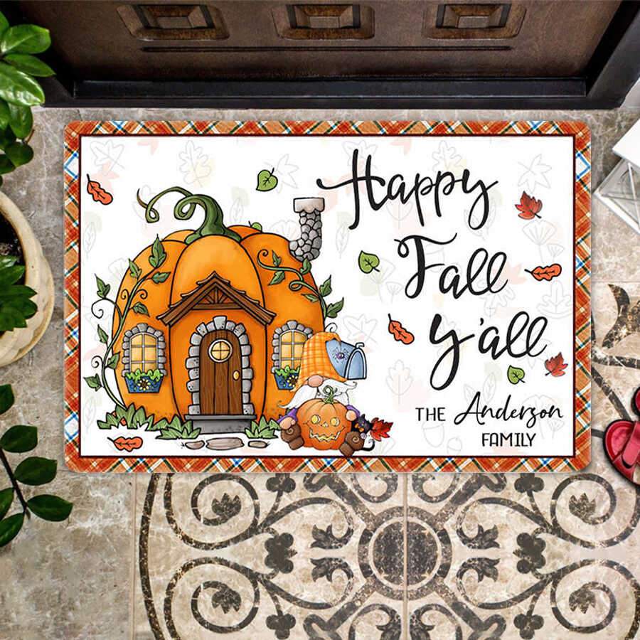 Happy fall yall's doormat, Custom Doormat - Family Gift, Fall Decor, Funny Doormat
