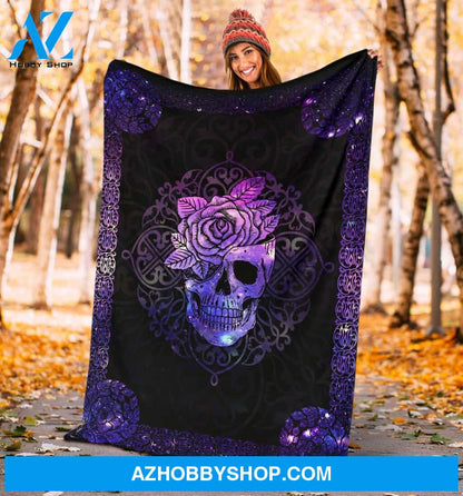 Half Skull Half Flowers Fleece Blanket