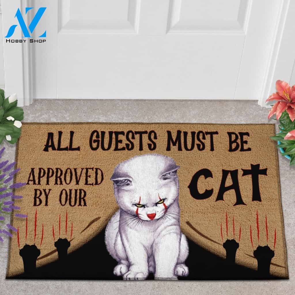 Halloween All Guests Must Be Approved By Our Cat Doormat Indoor And Outdoor Mat Entrance Rug Sweet Home Decor Housewarming Gift Gift For Friend Family Stem Feminist