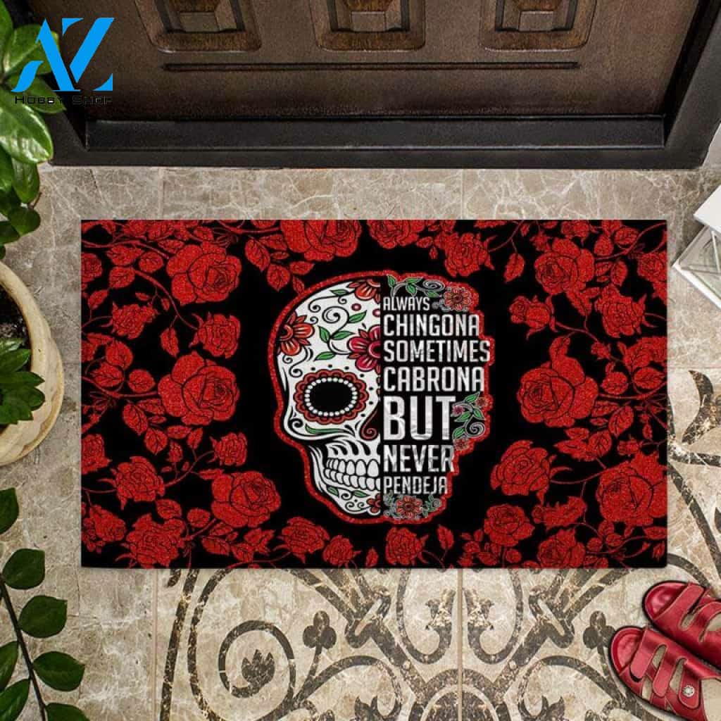 Halloween Always Chingona Skull Head Doormat Indoor And Outdoor Mat Entrance Rug Sweet Home Decor Housewarming Gift Gift For Friend Family Stem Feminist