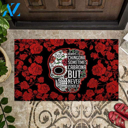 Halloween Always Chingona Skull Head Doormat Indoor And Outdoor Mat Entrance Rug Sweet Home Decor Housewarming Gift Gift For Friend Family Stem Feminist