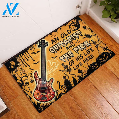 Halloween An Old Guitarist And The Pick Of His Life Lives Here Doormat Indoor And Outdoor Mat Entrance Rug Sweet Home Decor Housewarming Gift Gift For Friend Family Stem Feminist