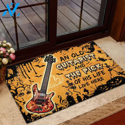 Halloween An Old Guitarist And The Pick Of His Life Lives Here Doormat Indoor And Outdoor Mat Entrance Rug Sweet Home Decor Housewarming Gift Gift For Friend Family Stem Feminist