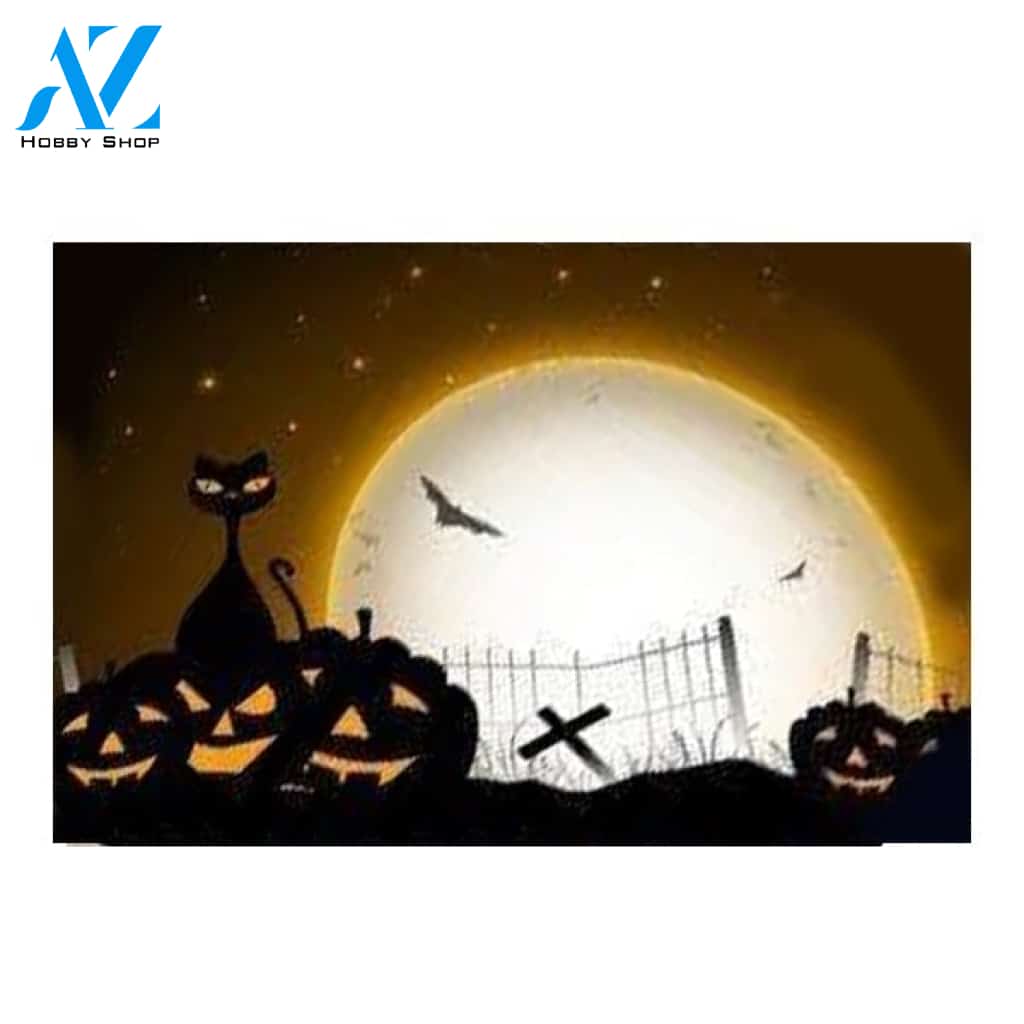 Halloween Balck Cat And Moon Doormat Housewarming Gift Family Welcome Mat Gift for Friend Family