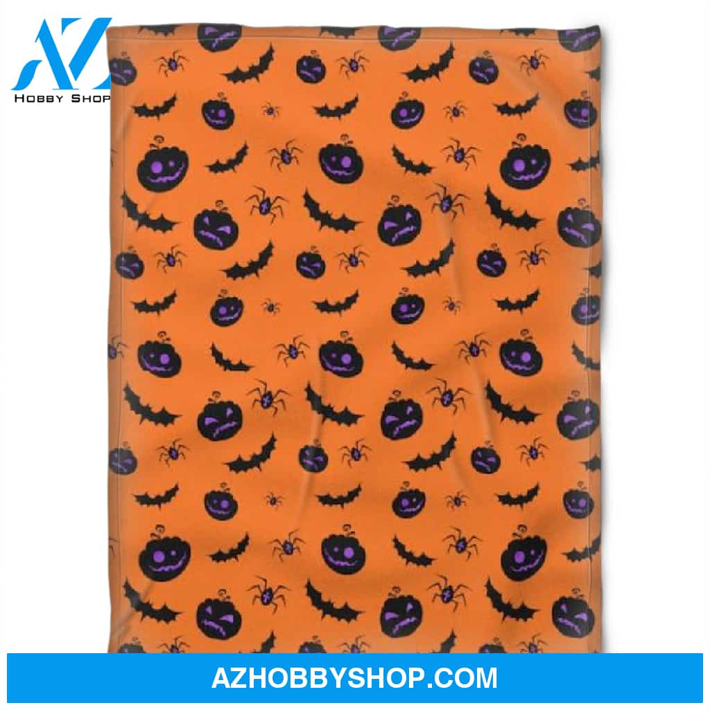 Halloween Bat And Spider Fleece Blanket Halloween Adult Blanket, Pumpkins Emotions Halloween,Trick or Treat Home Decor Bedding Couch Sofa Soft And Comfy Cozy