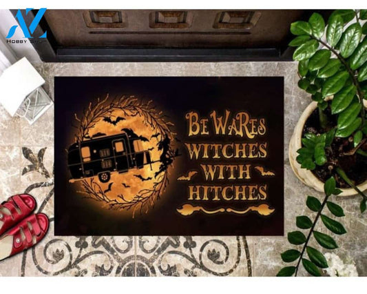 Halloween Be Ware Witches With Hitches Doormat Indoor And Outdoor Mat Entrance Rug Sweet Home Decor Housewarming Gift Gift For Friend Family Stem Feminist