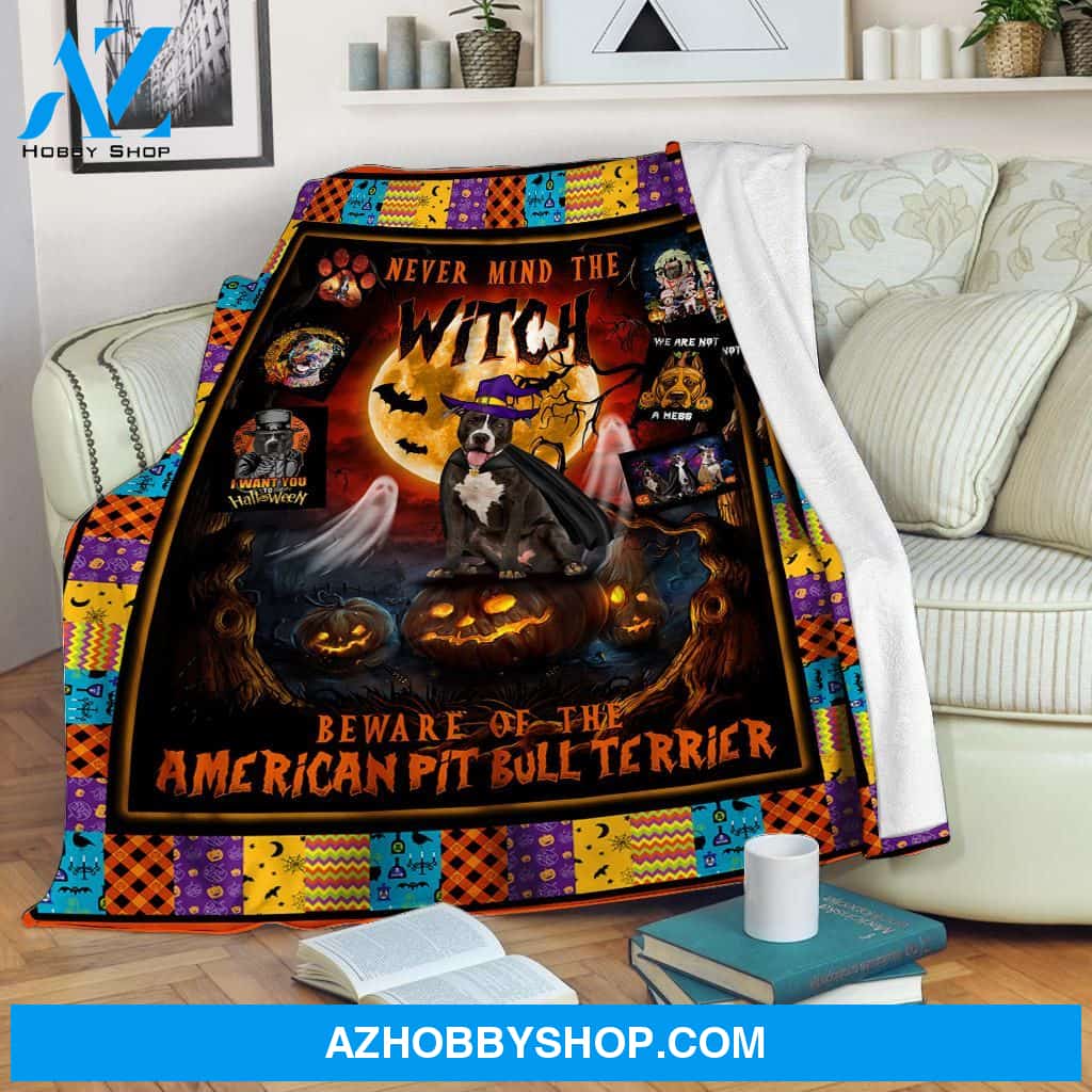 Halloween Beware Of American Pit Bull Terrier Fleece Blanket - Sherpa Blanket