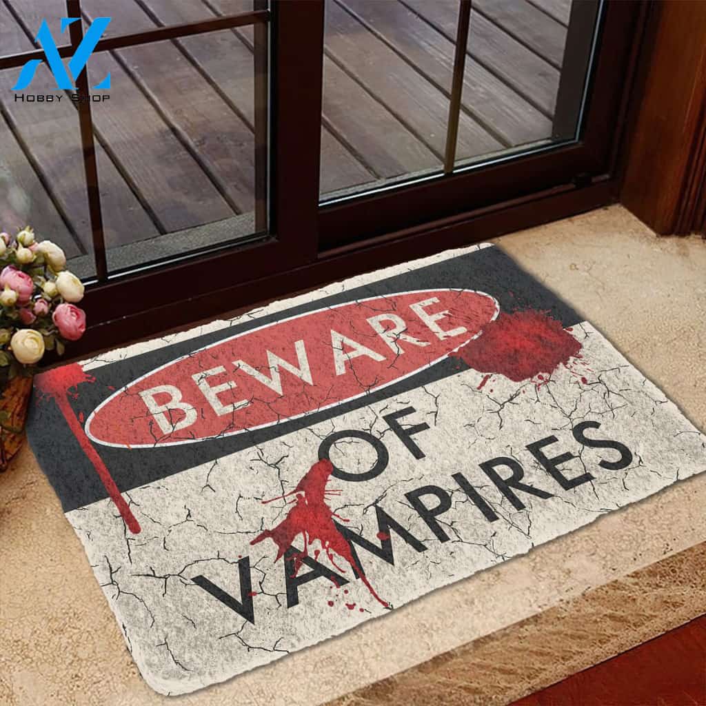 Halloween Beware Of Vampires Doormat Indoor And Outdoor Mat Entrance Rug Sweet Home Decor Housewarming Gift Gift For Friend Family Stem Feminist