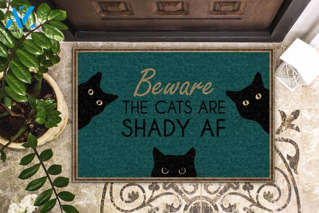 Halloween Beware The Cats Are Shady AF Doormat Indoor And Outdoor Mat Entrance Rug Sweet Home Decor Housewarming Gift Gift For Friend Family Stem Feminist