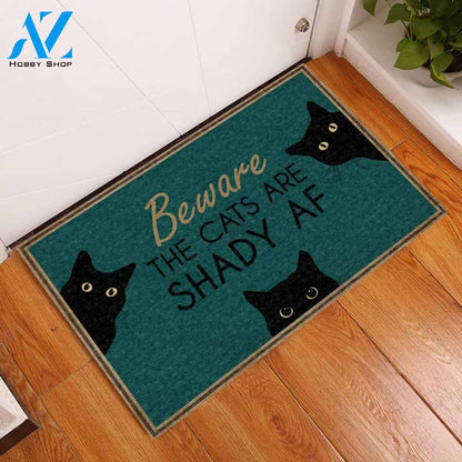 Halloween Beware The Cats Are Shady AF Doormat Indoor And Outdoor Mat Entrance Rug Sweet Home Decor Housewarming Gift Gift For Friend Family Stem Feminist