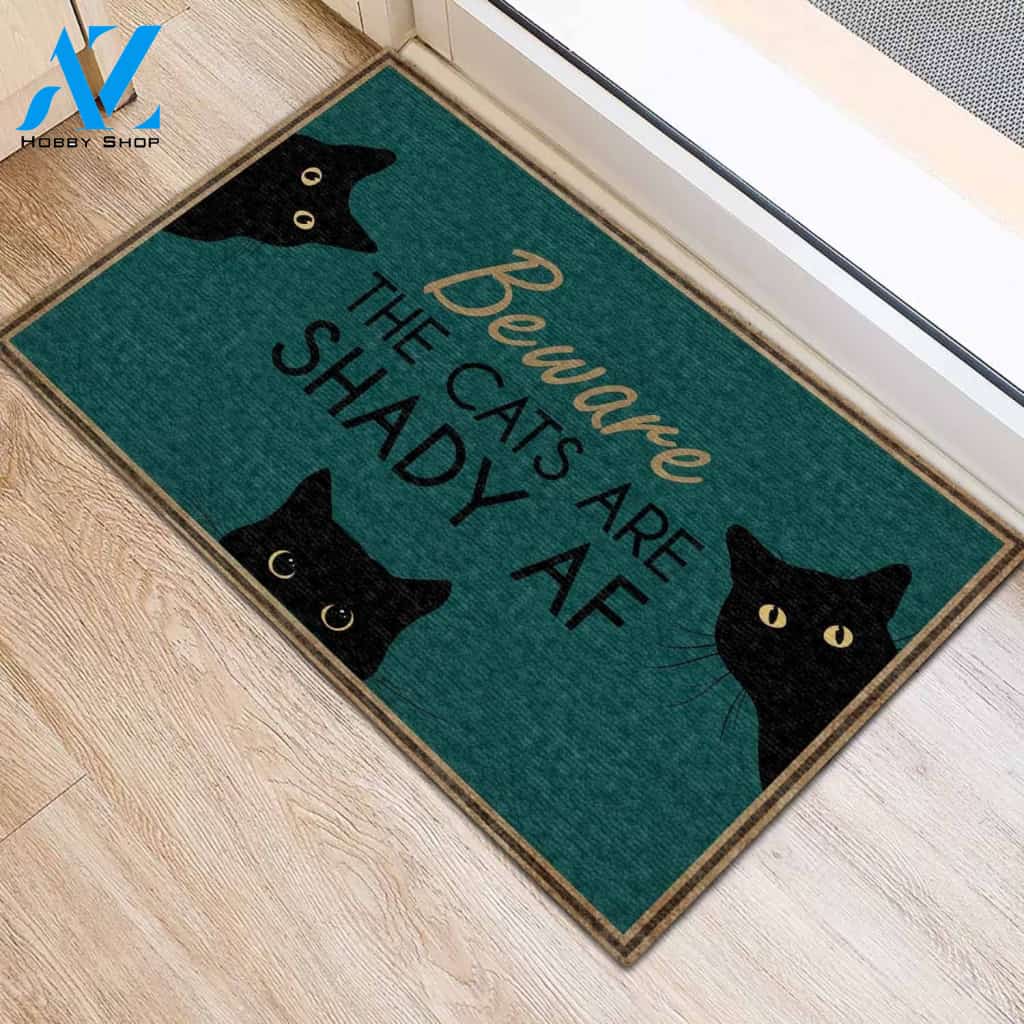 Halloween Beware The Cats Are Shady AF Doormat Indoor And Outdoor Mat Entrance Rug Sweet Home Decor Housewarming Gift Gift For Friend Family Stem Feminist
