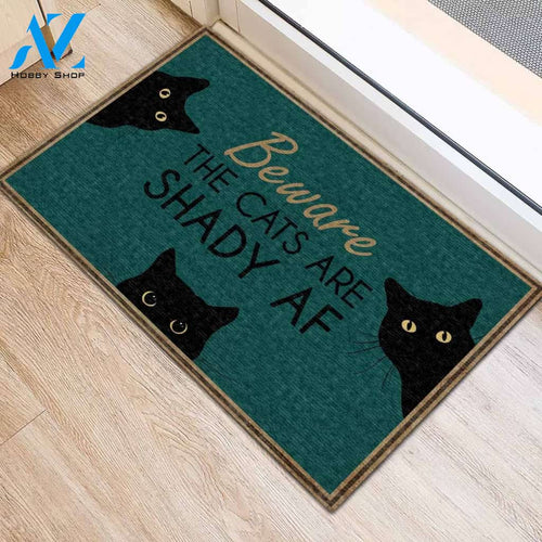 Halloween Beware The Cats Are Shady AF Doormat Indoor And Outdoor Mat Entrance Rug Sweet Home Decor Housewarming Gift Gift For Friend Family Stem Feminist