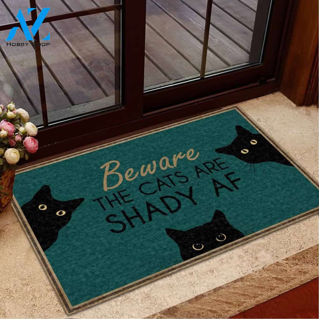 Halloween Beware The Cats Are Shady AF Doormat Indoor And Outdoor Mat Entrance Rug Sweet Home Decor Housewarming Gift Gift For Friend Family Stem Feminist