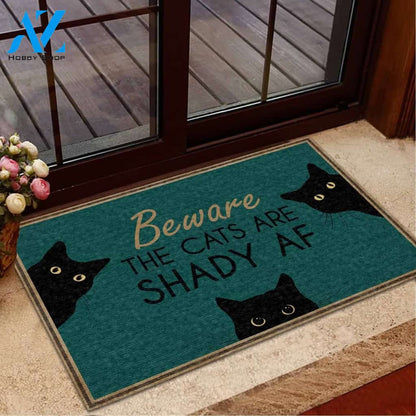 Halloween Beware The Cats Are Shady AF Doormat Indoor And Outdoor Mat Entrance Rug Sweet Home Decor Housewarming Gift Gift For Friend Family Stem Feminist