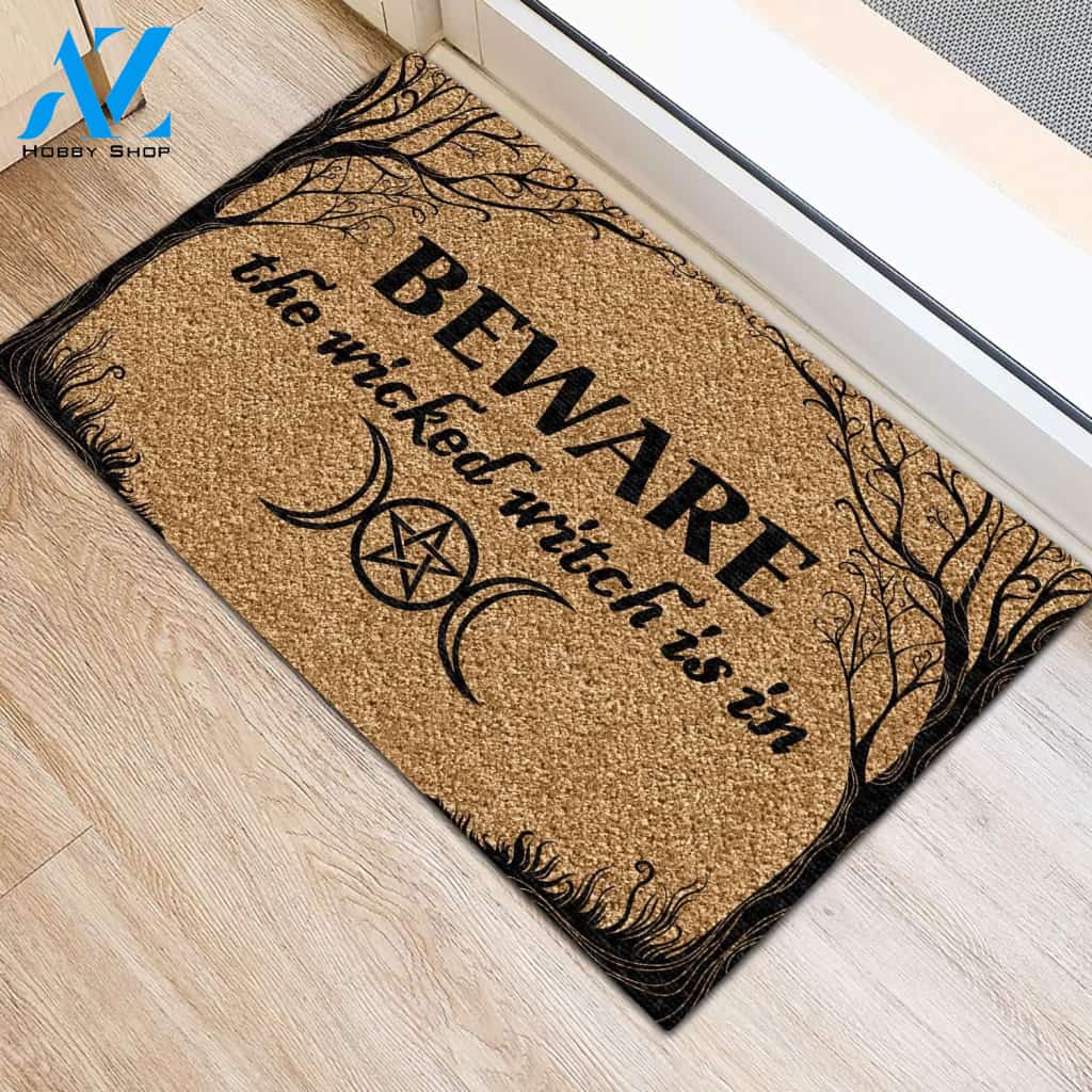 Halloween Beware The Witch Is In Doormat Indoor And Outdoor Mat Entrance Rug Sweet Home Decor Housewarming Gift Gift For Friend Family Stem Feminist