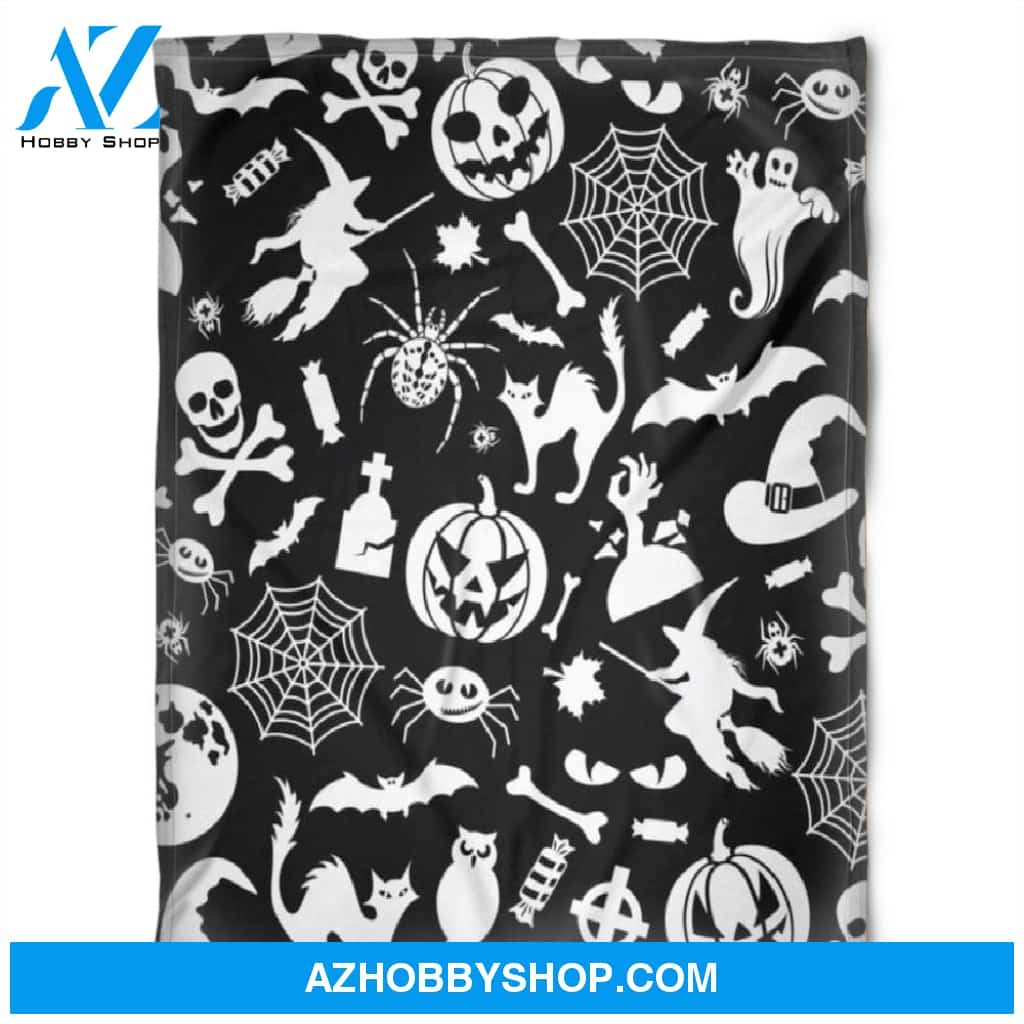 Halloween Black And White Pumkins Owns Fleece Blanket Halloween Adult Blanket