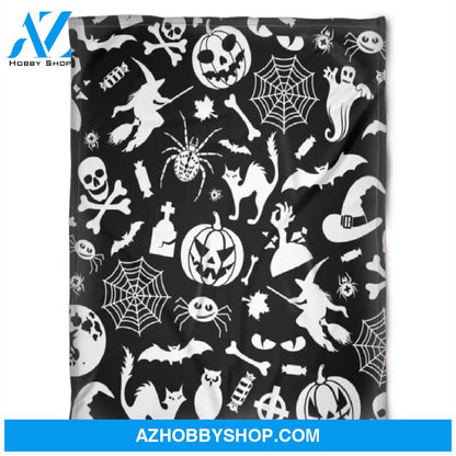 Halloween Black And White Pumkins Owns Fleece Blanket Halloween Adult Blanket