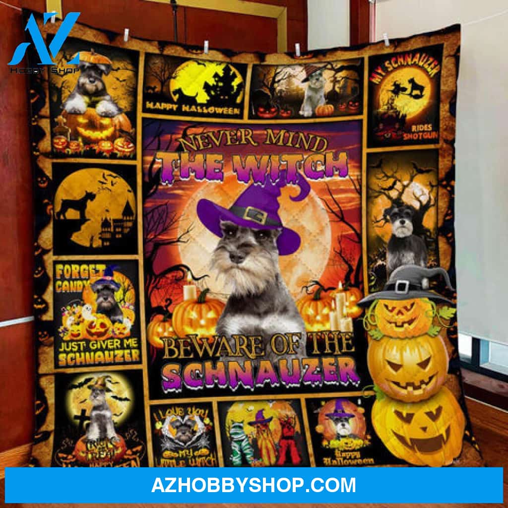Halloween Blanket, Never Mind The Witch Beware Of The Schnauzer Halloween Fleece Blanket