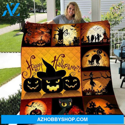 Halloween Blanket, Halloween Pumpkin Fleece Blanket