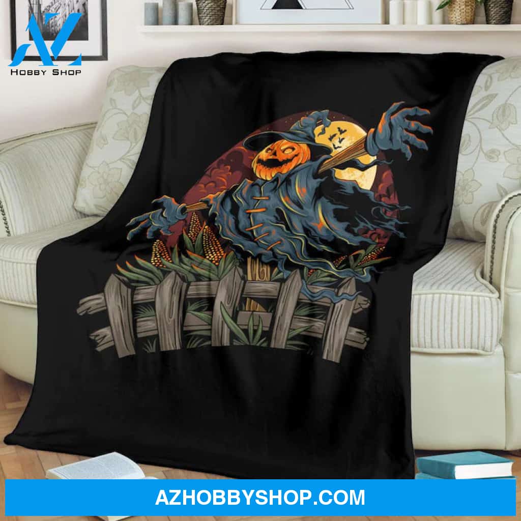 Halloween Blankets, Halloween Fleece Blankets, Scary Scarecrow Pumpkins, Gift For Friend Family Home Decor Bedding Couch Sofa Soft and Comfy Cozy