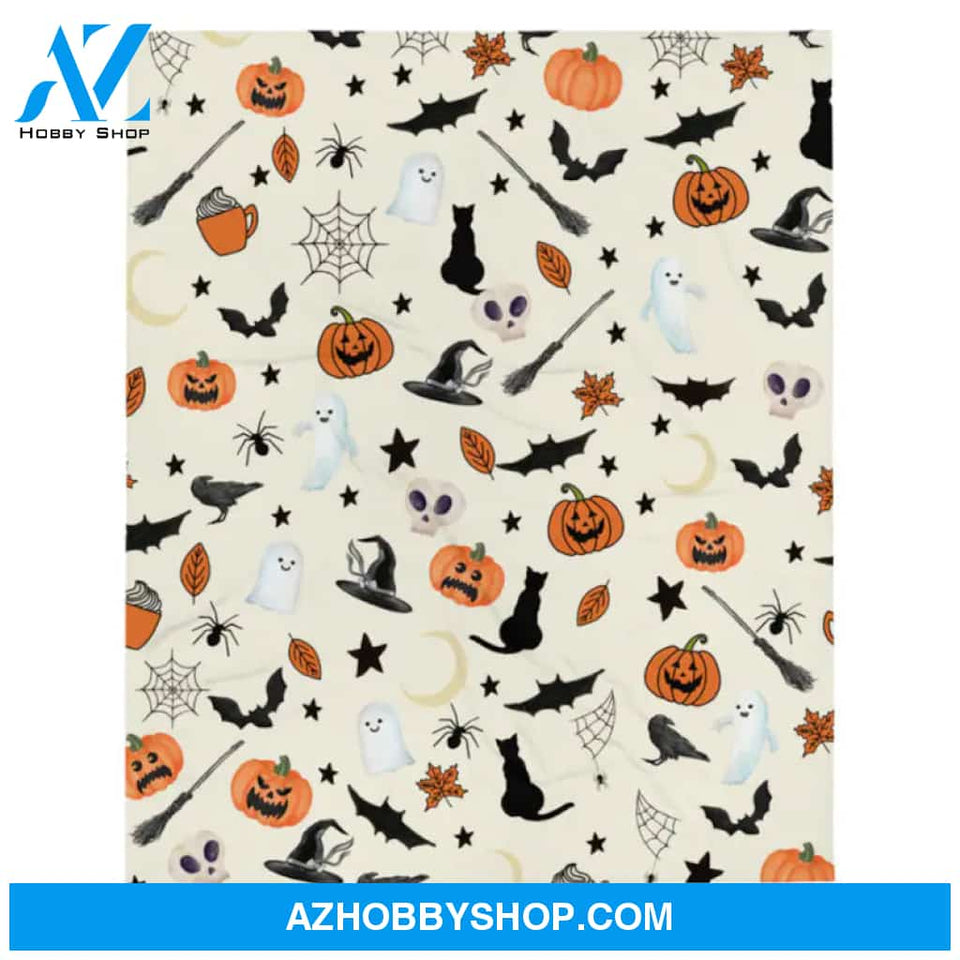 Halloween Blankets, Unique Textures, Pumpkins, Bats, Cats And Witch Brooms. Gift For Friend Family Home Decor Bedding Couch Sofa Soft and Comfy Cozy